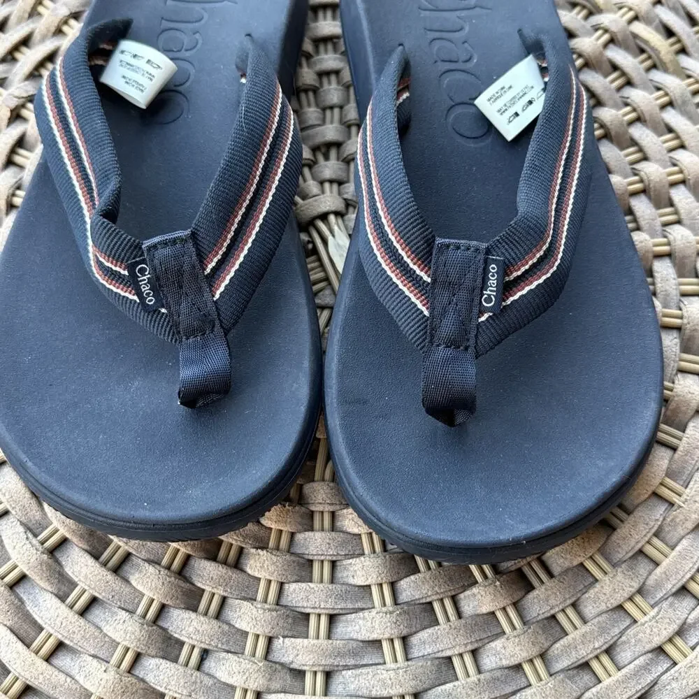 CHACO CHILLOS Flip Flop Navy Slip-On Arch-Support Beach Sandal Men's 7 US 40 EU